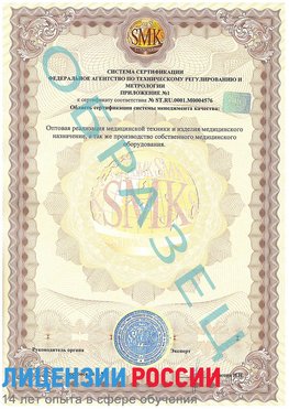 Образец сертификата соответствия (приложение) Новошахтинский Сертификат ISO 13485
